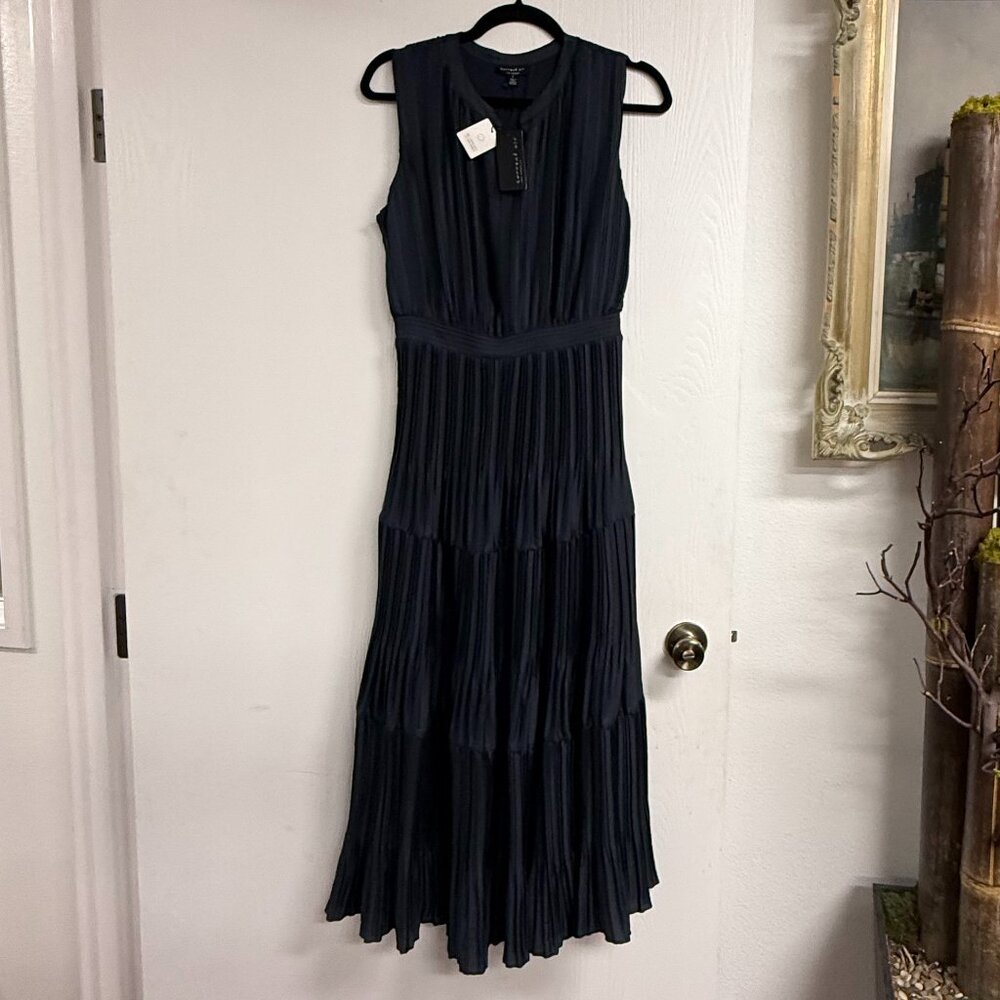 Current Air Navy Blue Pleated Maxi Crinkle Dress Size S